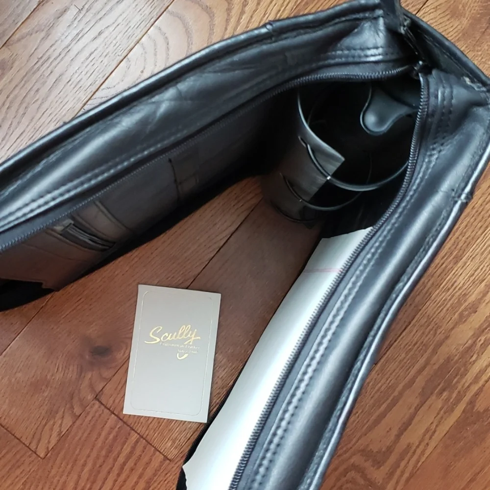 Scully leather travel zip binder, drop handles.
